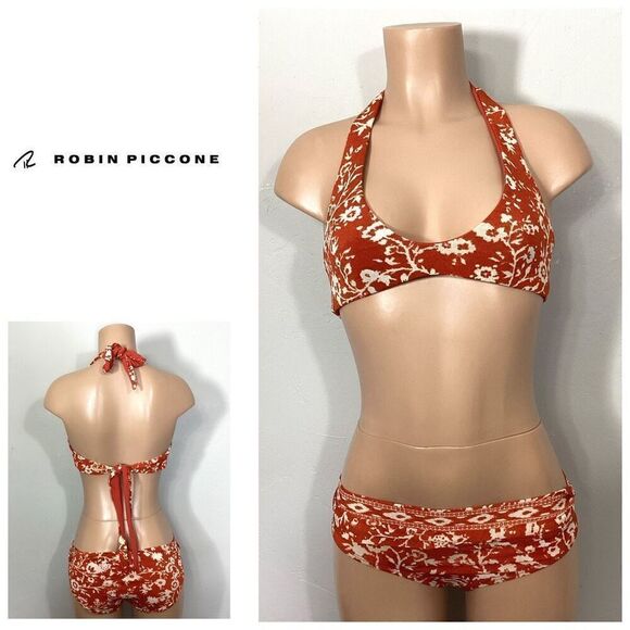 New. Robin Piccone burnt orange floral bikini set. Small. M-top/S-bottom. Retail - Picture 1 of 11